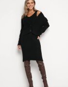  Compleu tricotat 2 piese Negru cu Cardigan și Rochie Maranasa