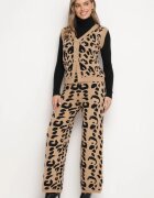  Compleu Tricotat Maro Imprimat leopard cu viscoză Vestă cu nasturi și Pantaloni cu elastic Tirtina