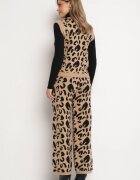 Compleu Tricotat Maro Imprimat leopard cu viscoză Vestă cu nasturi și Pantaloni cu elastic Tirtina