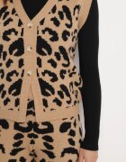  Compleu Tricotat Maro Imprimat leopard cu viscoză Vestă cu nasturi și Pantaloni cu elastic Tirtina