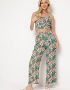  Compleu Verde de Vâscoză Top cu bretele și Pantaloni cu picior larg și talie elastică Dimyasha