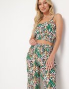  Compleu Verde de Vâscoză Top cu bretele și Pantaloni cu picior larg și talie elastică Dimyasha