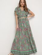  Compleu Verde din 2 piese cu model Paisley din Viscoză Fustă Maxi și Bluză petrecută Wabila