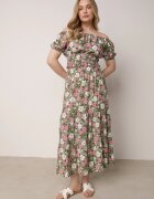  Compleu verde din 2 piese din bumbac cu imprimeu floral cu top și fustă Odeleti