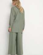  Compleu Verde din Viscoză Cămașă cu nasturi Pantaloni Largi cu talie elastică Tinasiam