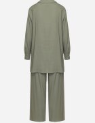 Compleu Verde din Viscoză Cămașă cu nasturi Pantaloni Largi cu talie elastică Tinasiam