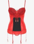  Corset din Dantelă Roșu-Negru cu Bretele Reglabile cu Chiloți String Cmiella