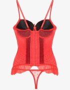  Corset din Dantelă Roșu-Negru cu Bretele Reglabile cu Chiloți String Cmiella