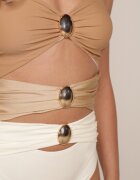  Costum de baie Bej Întreg cu Cupe întărite și Aplicații metalice Nagelia