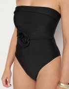  Costum de baie dintr-o bucată negru cu Choker floral și curea decorativă Irisandra