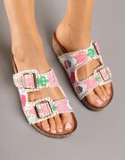 damerose Papuci Albi cu Talpă Groasă Decorați cu Broderie în Stil Boho Falenia