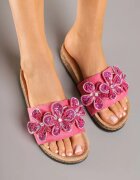 damerose Papuci Fucsia pe Talpă de Plută cu Flori Decorative cu Zirconii Liliene