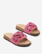 damerose Papuci Fucsia pe Talpă de Plută cu Flori Decorative cu Zirconii Liliene