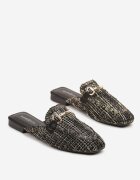 damerose Papuci mule negre din tweed cu aplicație metalică Jolritia
