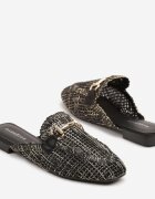damerose Papuci mule negre din tweed cu aplicație metalică Jolritia