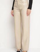 daysie Pantaloni bej cu croială largă cu talie înaltă din piele ecologică Enadria