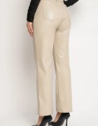 daysie Pantaloni Bej din Imitație de Piele cu Croială Dreaptă și Talie Înaltă Arirae