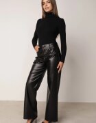 daysie Pantaloni Negri cu Croială Largă cu Talie Înaltă din Piele Ecologică Enadria