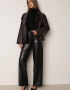 daysie Pantaloni Negri cu Croială Largă cu Talie Înaltă din Piele Ecologică Enadria