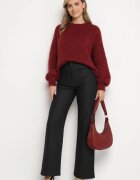 daysie Pantaloni negri din imitație de piele cu croială largă cu talie înaltă Leathora