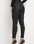 daysie Pantaloni negri Skinny din piele ecologică cu talie regulară și fermoare decorative Nalarian