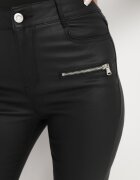 daysie Pantaloni negri Skinny din piele ecologică cu talie regulară și fermoare decorative Nalarian