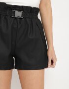 daysie Pantaloni scurți Negri din Imitație de Piele cu Elastic în Talie și Cataramă din Plastic Staccata