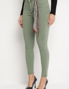daysie Pantaloni Verde închis Skinny cu Talie Înaltă și Fundiță la Talie Diorene