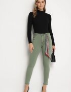 daysie Pantaloni Verde închis Skinny cu Talie Înaltă și Fundiță la Talie Diorene
