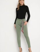 daysie Pantaloni Verde închis Skinny cu Talie Înaltă și Fundiță la Talie Diorene
