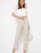 dbt fashion Pantaloni Bej deschis cu croială lejeră cu elastic în talie Brisaela