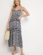 defox Bleumarin Rochie din Bumbac cu Model Geometric Koladiela