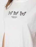 defox Bluză Albă Din bumbac Oversize cu Mânecă Scurtă și Aplicație cu Fluturi Lornil