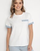 defox Bluză Albă Oversize din Bumbac cu Mânecă Scurtă și Borduri Decorative Calnil