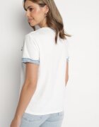 defox Bluză Albă Oversize din Bumbac cu Mânecă Scurtă și Borduri Decorative Calnil