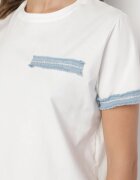 defox Bluză Albă Oversize din Bumbac cu Mânecă Scurtă și Borduri Decorative Calnil