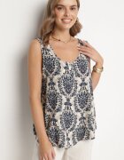 defox Bluză Albastră din Bumbac cu Model Boho Napolea