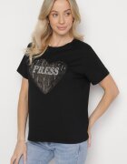 defox Bluză de bumbac Neagră cu Scris și cu Inimă din Zirconiu Marilys