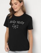 defox Bluză Neagră de Bumbac cu Imprimeu și Fundă Tinala