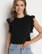 defox Bluză Neagră din Bumbac Decorată cu Broderie Nalawen