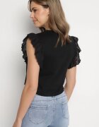 defox Bluză Neagră din Bumbac Decorată cu Broderie Nalawen