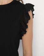 defox Bluză Neagră din Bumbac Decorată cu Broderie Nalawen