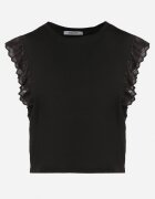 defox Bluză Neagră din Bumbac Decorată cu Broderie Nalawen