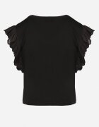 defox Bluză Neagră din Bumbac Decorată cu Broderie Nalawen