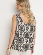 defox Bluză Negru-Bej din Bumbac cu Model Boho Napolea