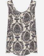 defox Bluză Negru-Bej din Bumbac cu Model Boho Napolea