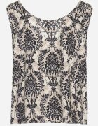 defox Bluză Negru-Bej din Bumbac cu Model Boho Napolea