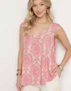 defox Bluză Roz-Bej din Bumbac cu Model Boho Napolea