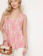 defox Bluză Roz-Bej din Bumbac cu Model Boho Napolea