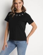 defox Bluză T-shirt Neagră din Bumbac Decorată cu Zirconii Marivista